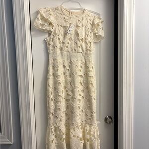 NY Collection Cream Lace Midi Dress